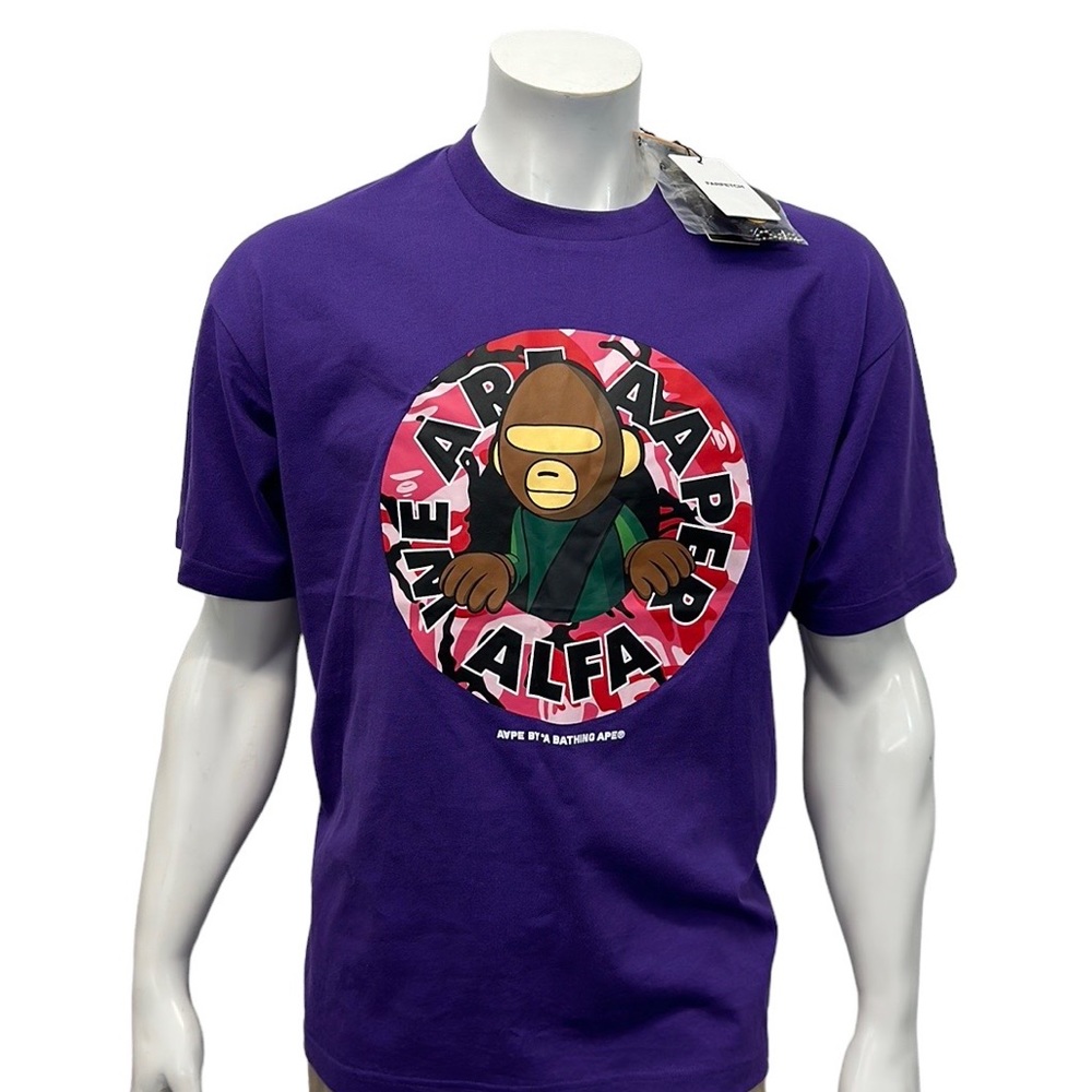 NWT AAPE By A BATHING APE Purple "We Are AAPER ALFA" Graphic T-Shirt Size Large